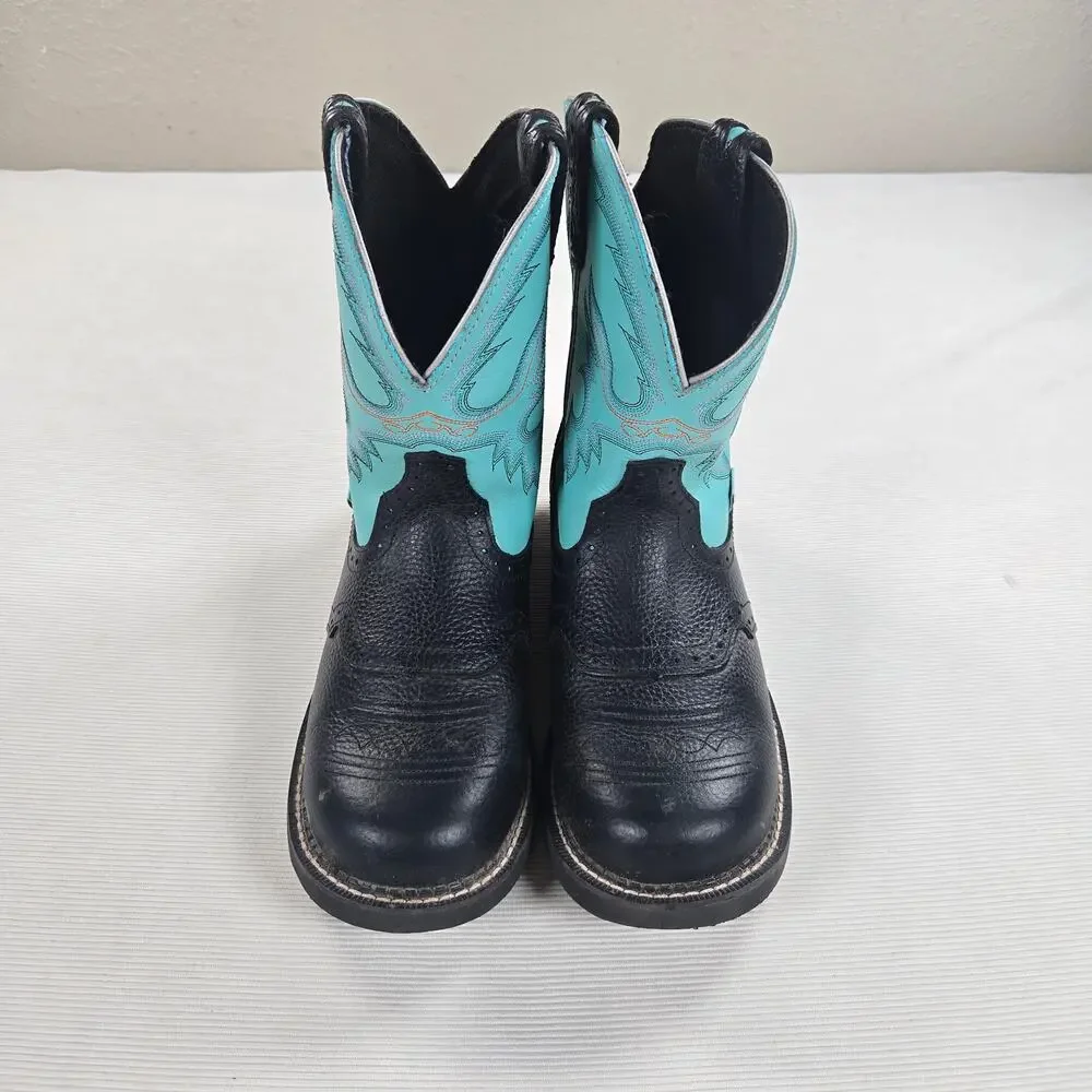 Justin Gypsy Casual Black Deercow Cowhide Round Toe Western Aqua Boot Size 10B